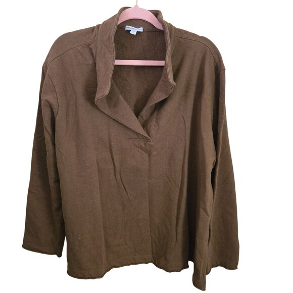 James Perse Brown Polo Collar Brown Slit Side Sweatshirt Sustainable Size XL/4 - Picture 1 of 6
